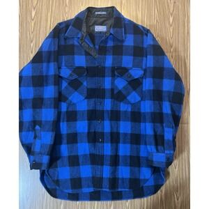 Vintage Pendleton Blue Shadow Plaid Outdoors Man Flannel Shirt Large Made In USA
